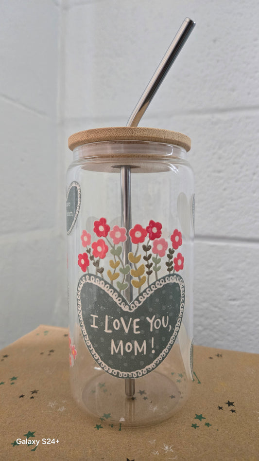 Mother’s Day & Teacher Gift Glass Can Cup | Bamboo Lid + Straw
